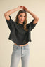 Cotton Linen Boxy Tee / Black