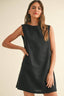 Side Button Linen Mini Dress / Black