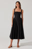 Poplin Drop Waist Midi Dress / Black