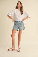 Cotton Linen Boxy Tee / White