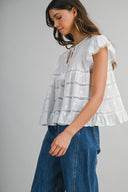 Flower Embroidered Top / White