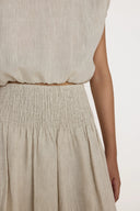 Organic Linen Smocked Easy Skirt/ Natural