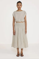 Organic Linen Smocked Easy Skirt/ Natural