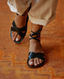 Leather Ankle Tie Sandal / Black