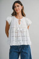 Flower Embroidered Top / White