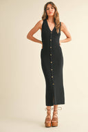 Ribbed Knit Maxi Dress / Black