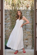 Pleated Front Midi Dress / White