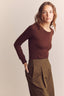 Wool Blend Lightweight Crew Neck / Chestnut