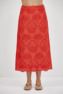 Cannes Eyelet Skirt / Red