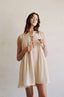 Pleated Linen Sleeveless Mini Dress / Beige