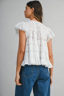 Flower Embroidered Top / White