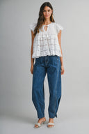 Flower Embroidered Top / White