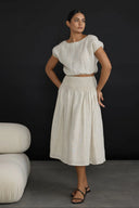 Organic Linen Smocked Easy Skirt/ Natural