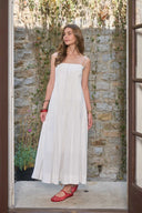 Pleated Front Midi Dress / White