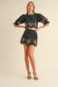 Embroidered Crop Top & Mini Skirt Set / Black