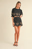 Embroidered Crop Top & Mini Skirt Set / Black