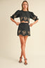 Embroidered Crop Top & Mini Skirt Set / Black