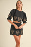 Embroidered Crop Top & Mini Skirt Set / Black