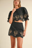 Embroidered Crop Top & Mini Skirt Set / Black