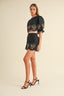 Embroidered Crop Top & Mini Skirt Set / Black